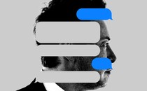 A photograph of Elon Musk covered in empty text-message bubbles