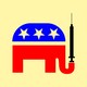 Graphic of a Republican elephant holding up a syringe with its trunk