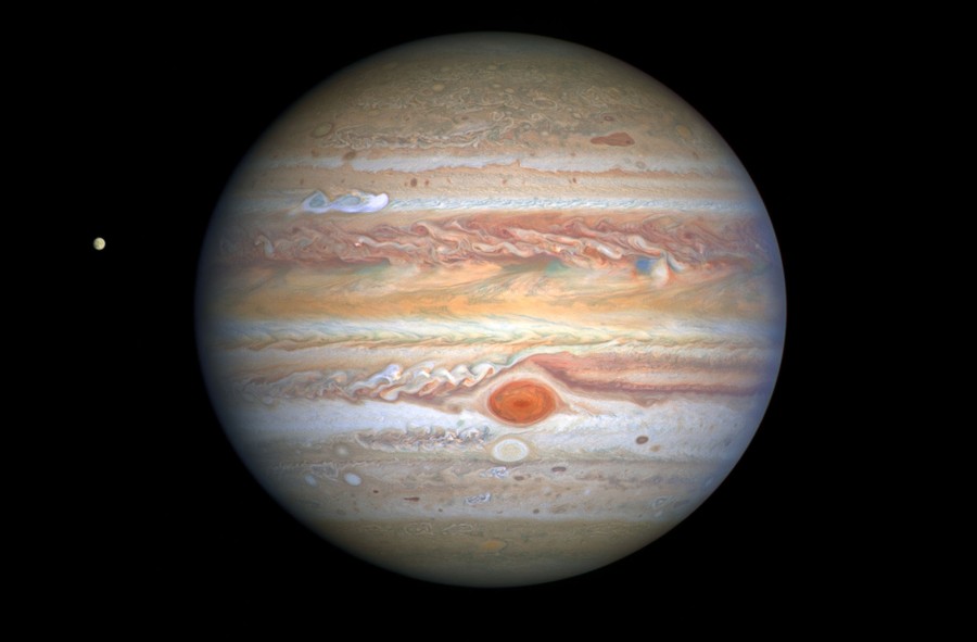 A view of Jupiter and one of its moons