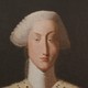 Illustration of King George III as young man with powdered wig and arched eyebrow in the style of an oil painting