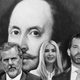 An illustration of the Rudy Giuliani, Jerry Falwell Jr., Ivanka Trump, and Don Jr. in front of a picture of Shakespeare.