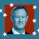 Photo of guest Bill McRaven against a blue background and falling white stars