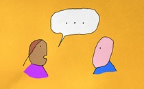 illustration of two people talking with a speech bubble between them that contains an ellipses