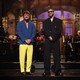 Pedro Pascal and Bad Bunny standing on the 'SNL' stage during the latter's monologue