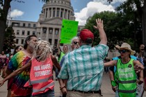 Abortion-rights protesters in front of the Mississippi State Capitol