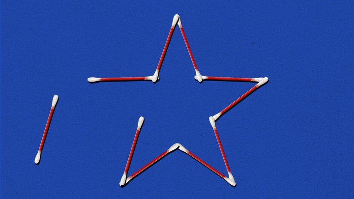 A star made of red-and-white swabs