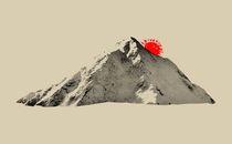 a mountain with a coronavirus particle peeking over it