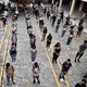 High-school students socially distance in Greece.