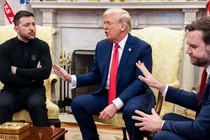 Photo of Donald Trump, J. D. Vance, and Volodymyr Zelensky in the Oval Office