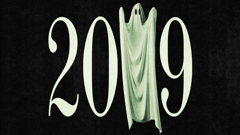 Illustration of the number 2019 in which the "1" is replaced by a ghost