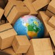 A globe surrounded by packages