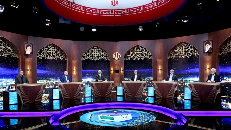 Iranian presidential candidates attend a debate at a television studio in Tehran, Iran, on June 20, 2024.