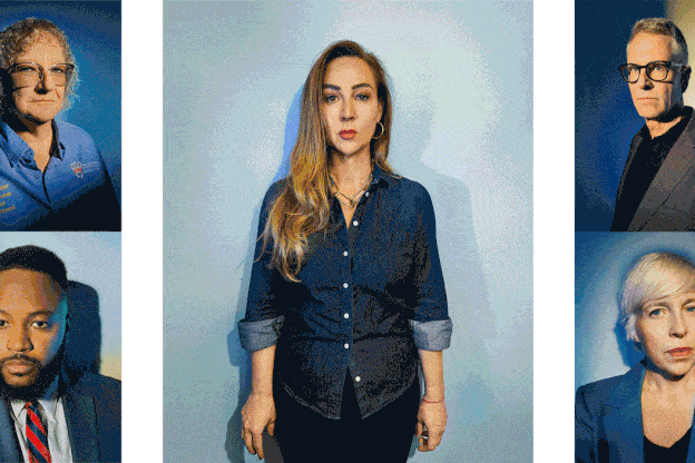 GIF transitioning through color portraits of many of the former public servants profiled.