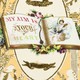 A wallpaper-like collage of cherubs and a book open to a page that reads, "My Aim Is Your Heart"