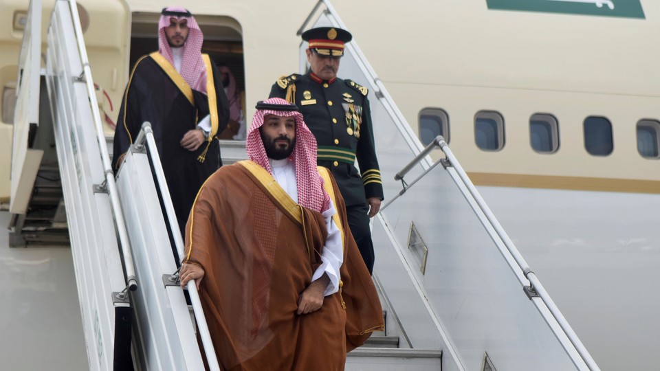 Saudi Crown Prince Mohammed bin Salman steps off the plane at the G20 in Buenos Aires.