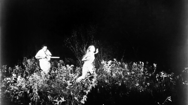 A character is chased through a field in the original 1974 "Texas Chainsaw Massacre"