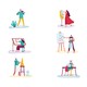 A series of illustrations depicting different people doing creative activities, like painting or singing