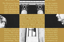 An illustrated collage featuring case text and a photo of John Roberts