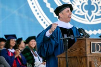 Jerry Seinfeld speaking at a Duke podium