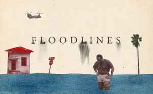 The logo for the podcast Floodlines
