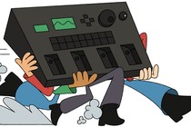 Illustration of 1970s-style figures running away with a huge VG-8.