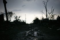 A close shot of a dark, muddy path