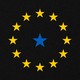 A circle of yellow stars around a blue star against a black field