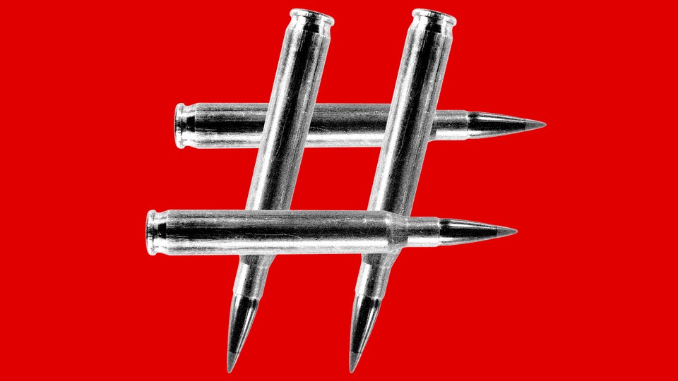 Bullets form the shape of the hashtag symbol.