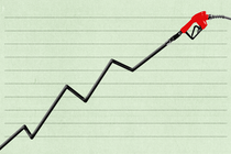 Illustration of a rising-line chart with a gas-pump icon