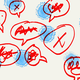 Speech bubbles overlaid on virus particles