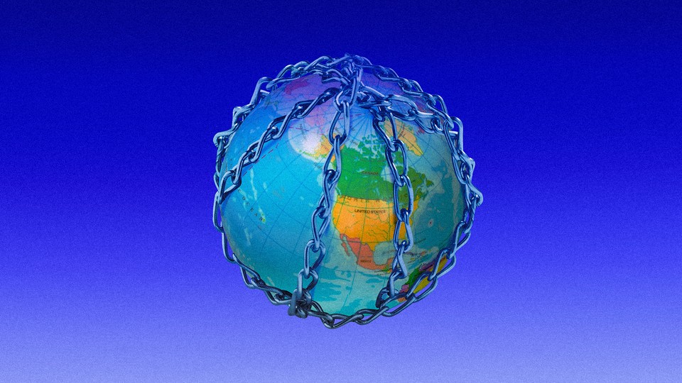 An image of the globe with chains around it