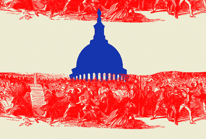 An illustration of a mob surrounding the U.S. Capitol.