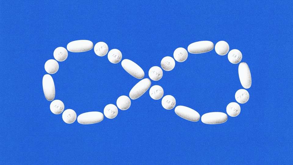 An image of an infinity symbol made of pills