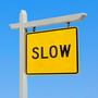An illustration of a yellow "For Sale" sign that reads: "Slow"