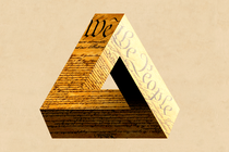 A graphic illustration of the U.S. Constitution fashioned into the Penrose-triangle optical illusion.