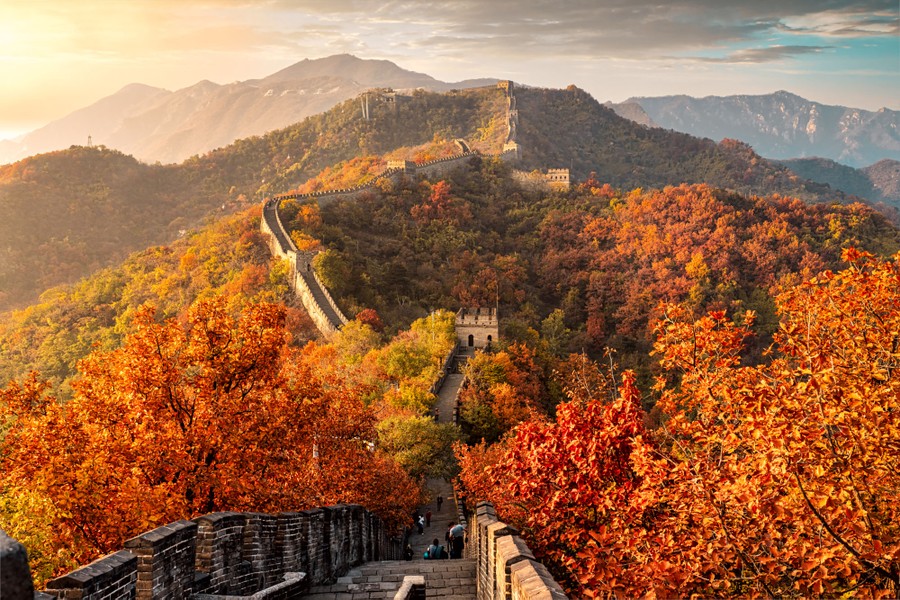 Autumn colors on display along a section of the Great Wall of China