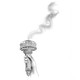 Black-and-white drawing of the Statue of Liberty's hand holding an extinguished torch with smoke rising from it.