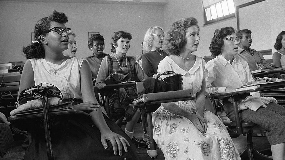 Students sit in an integrated classroom at Anacostia High School in 1957.