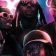 airbrush-style illustration with portraits of five rappers