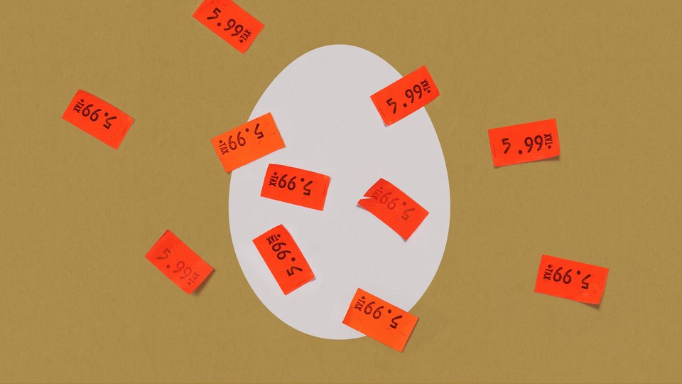 An illustration of an egg with price tags on top