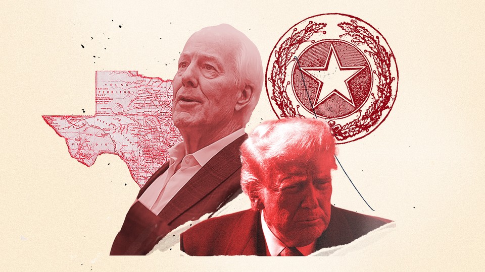 An illustration of Cornyn, Trump, and Texas