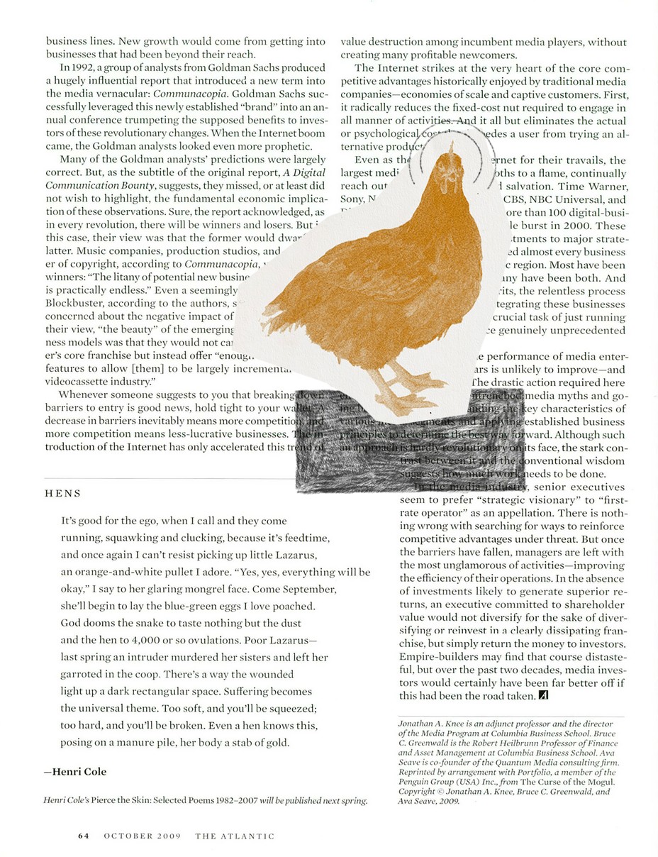 The original magazine page with a drawing of a hen pasted on
