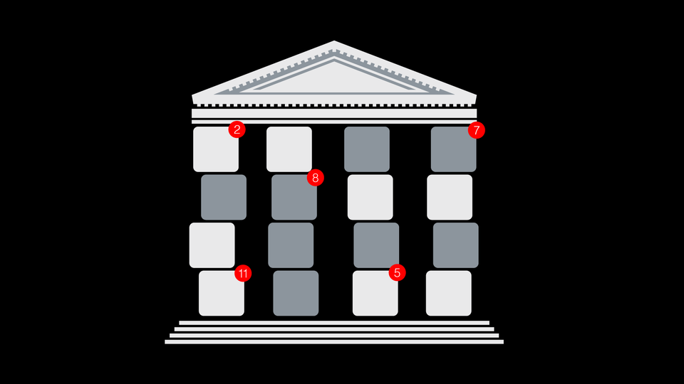 Supreme Court building with computer pop-up windows instead of columns