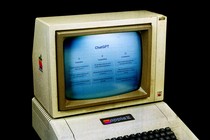 ChatGPT displayed on an old Apple II computer.