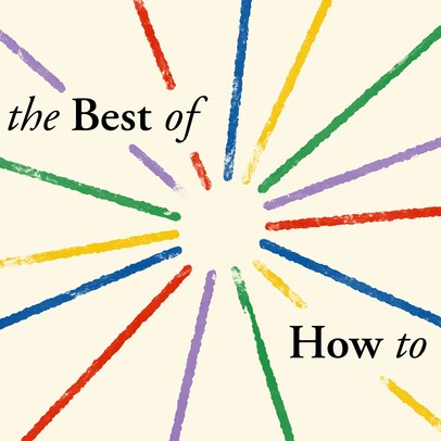 On a cream colored background a series of stripes extend out from the center creating a starburst shape. The stripes are red, blue, purple, yellow and green.