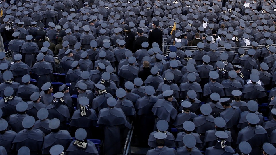 Cadets from the United States Military Academy at West Point pack the stands as they attend the Army vs Navy college football game at M&T Bank Stadium in Baltimore on December 10, 2016.