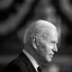 A black-and-white photo of President Joe Biden