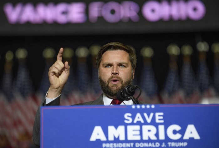 Ohio Republican Senate Candidate JD Vance speaks to supporters at a Save America Rally at the Covelli Centre on September 17 2022 in Youngstown Ohio