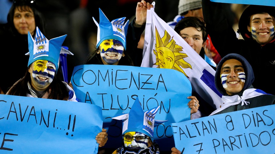 Uruguay fans with flags in Montevideo in June 2018