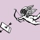 a flying cupid shoots his arrow at an iPhone, cracking through the screen